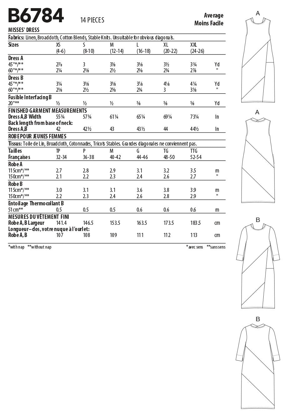 Butterick Misses' Dress B6784 - Sewing Pattern