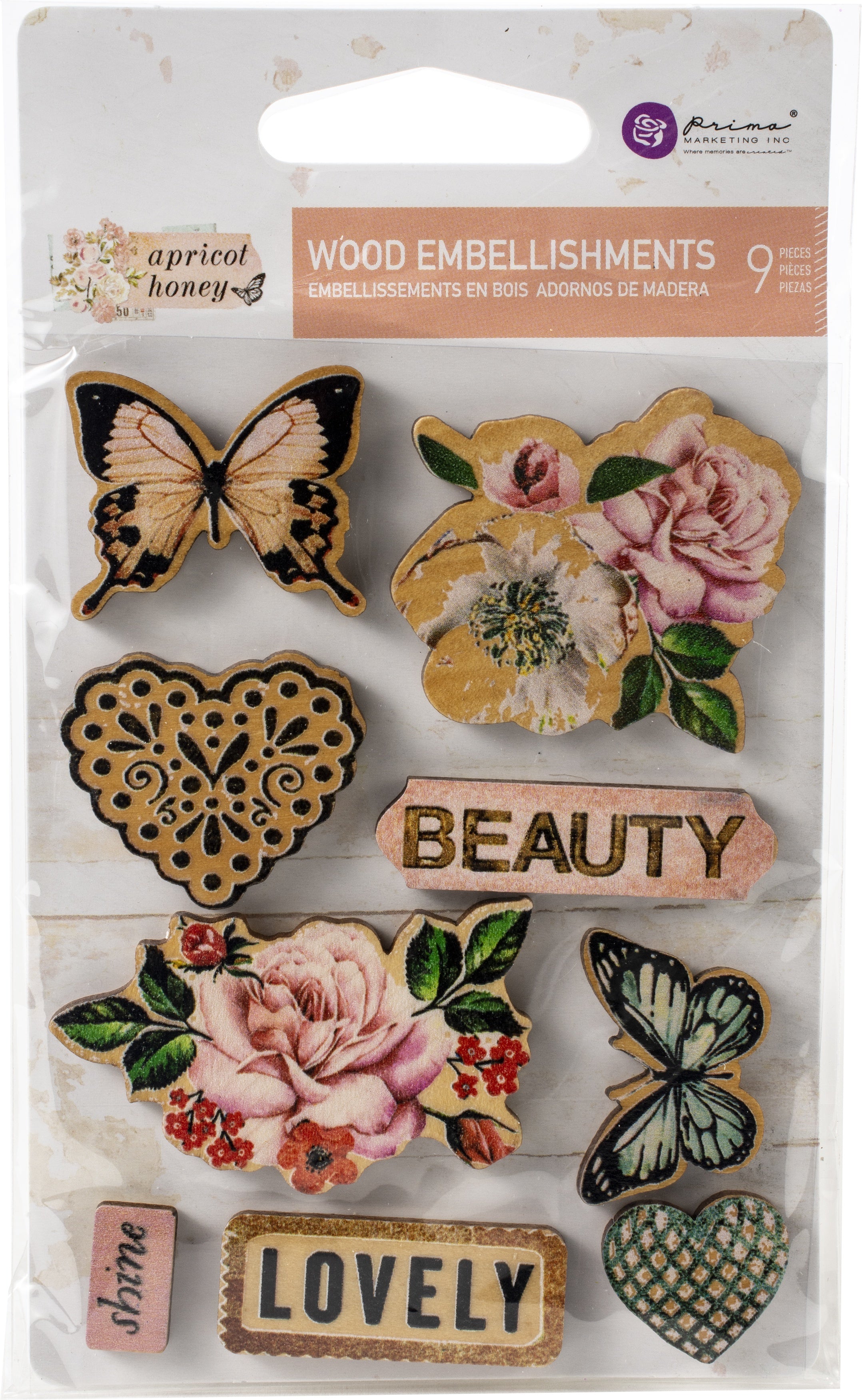 Prima Marketing Apricot Honey Wood Shapes 9/Pkg - 596153