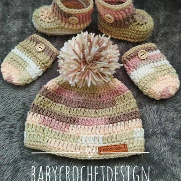 Cozy Baby hat booties and mittens