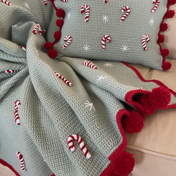 Candy Cane Christmas blanket and matching cushion