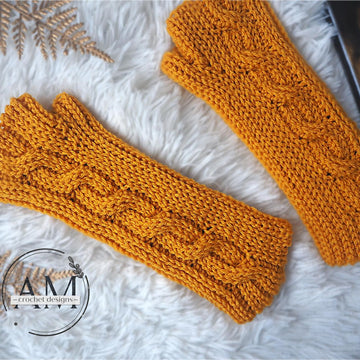 3D cables knit-look gloves