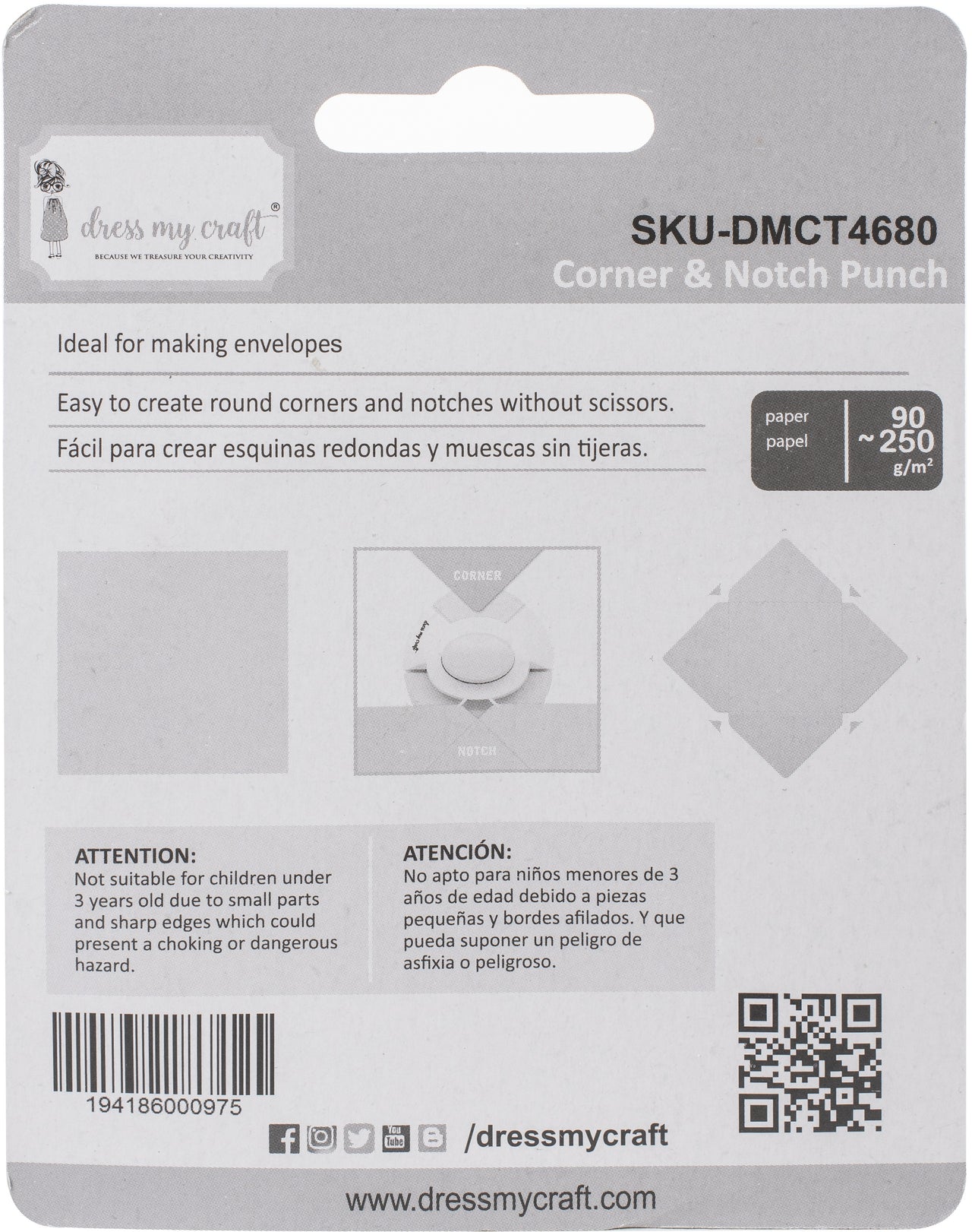 Dress My Craft Paper Punch - Corner Notch