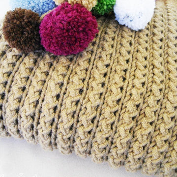 Large tote with colorful pom poms