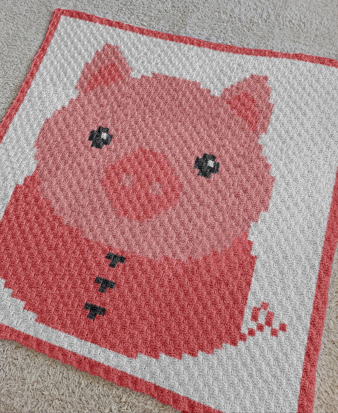60x60 squares Pink Piggy Blanket Baby Room Decor C2C Crochet Pattern