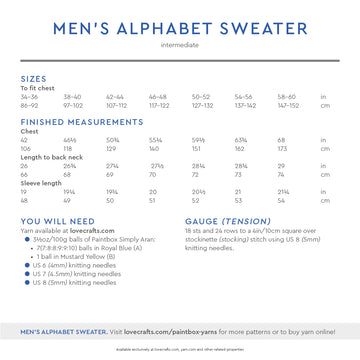 Men's Alphabet Sweater - Free Jumper Knitting Pattern for Men in Paintbox Yarns Simply Aran
