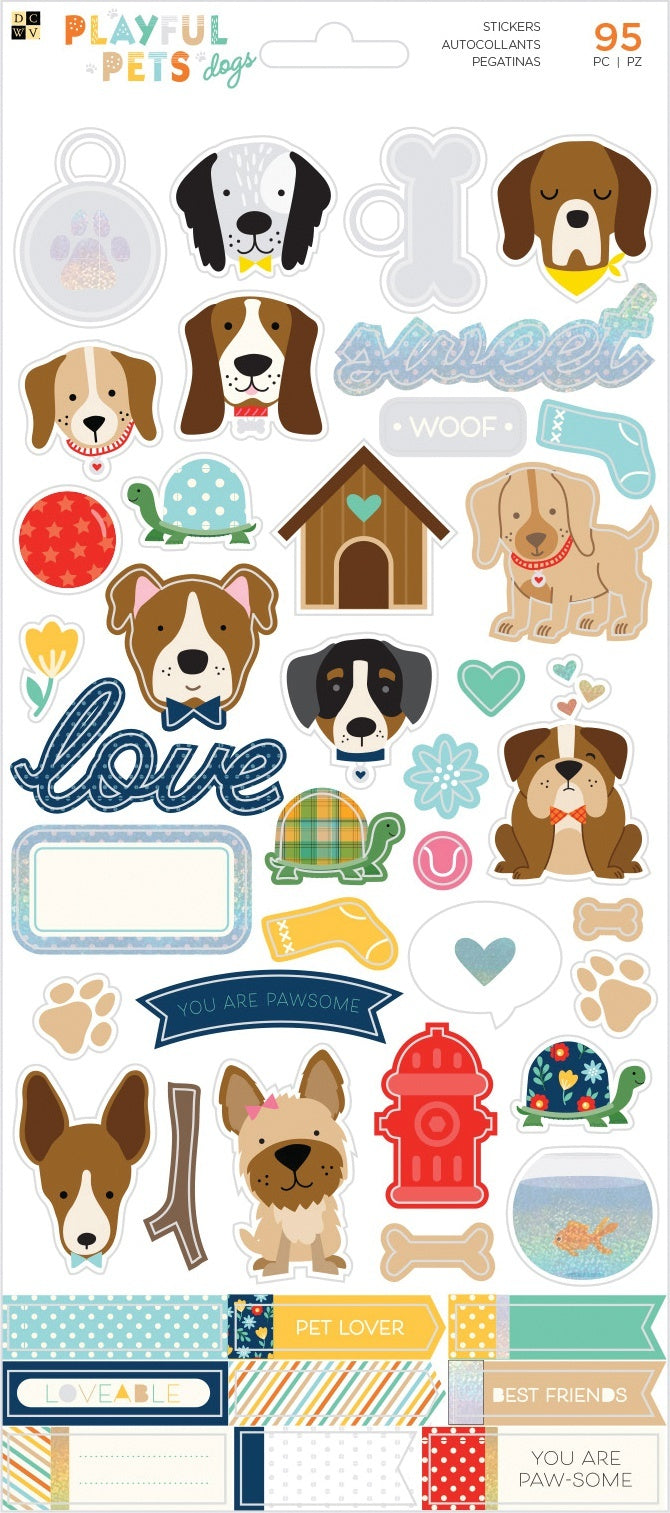 American Crafts Playful Pets Cardstock Stickers 5.5"X12" 2/Pkg - Dogs W/Iridescent Glitter Accents
