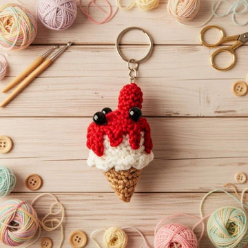 Amigurumi Ice Cream Keychain Pattern | PDF Photo & Video Tutorial | Easy Crochet Keyring