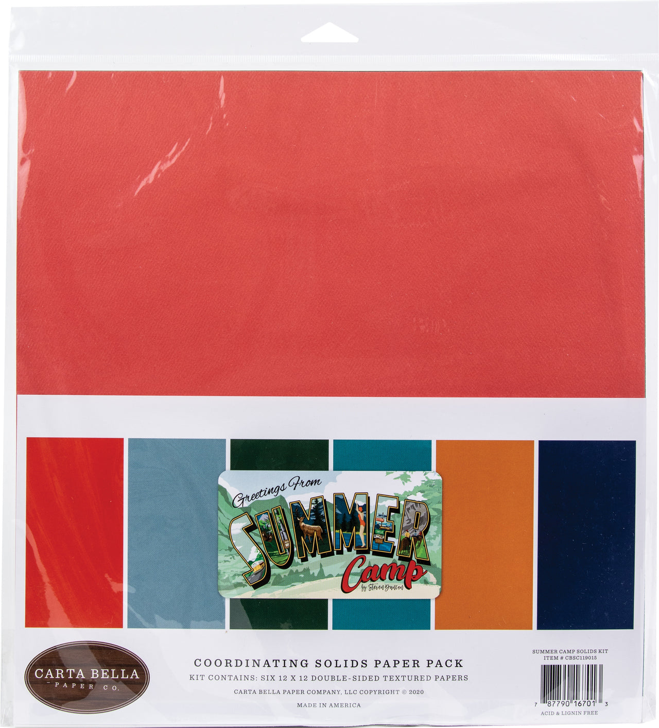 Echo Park Paper Carta Bella Double-Sided Solid Cardstock 12"X12" 6/Pkg - Summer Camp, 6 Colors
