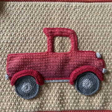 Pumpkin Truck crochet cushion.