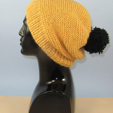 Chunky Garter Stitch Big Bobble Slouch Hat