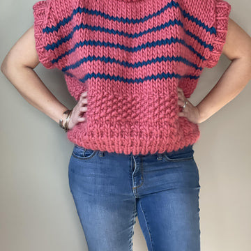 Spring Bloom Stripped Half-Sleeve Textured Jumper