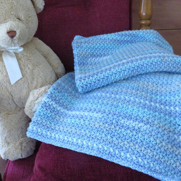 Palm Beach Baby Bean Stitch Blanket – King Cole DK Pastel Blues Crochet Pattern