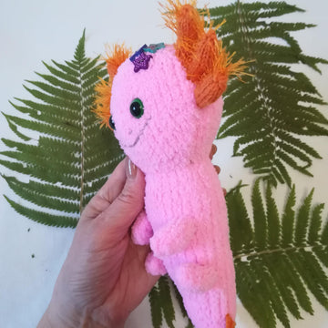 Toy Knitting Patterns -Knit plush Axolotl how to mak soft toy from yarn 11.8 inc