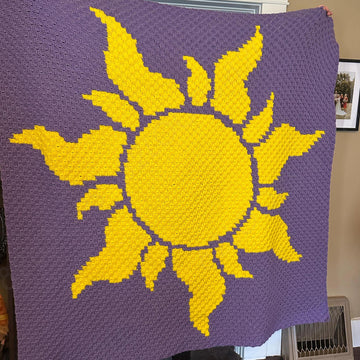 CROCHET PATTERN C2C Tangled Sun Rapunzel Blanket 90x90 Square Purple Afghan