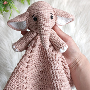 Crochet elephant lovey pattern, crochet baby security blanket