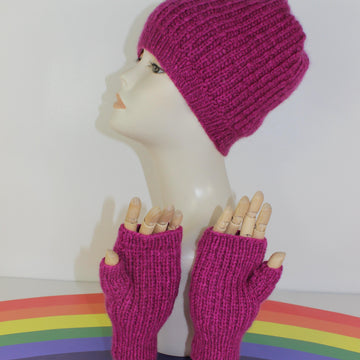 Adult Teen Fishermans Rib Slouch Hat & Fingerless Gloves