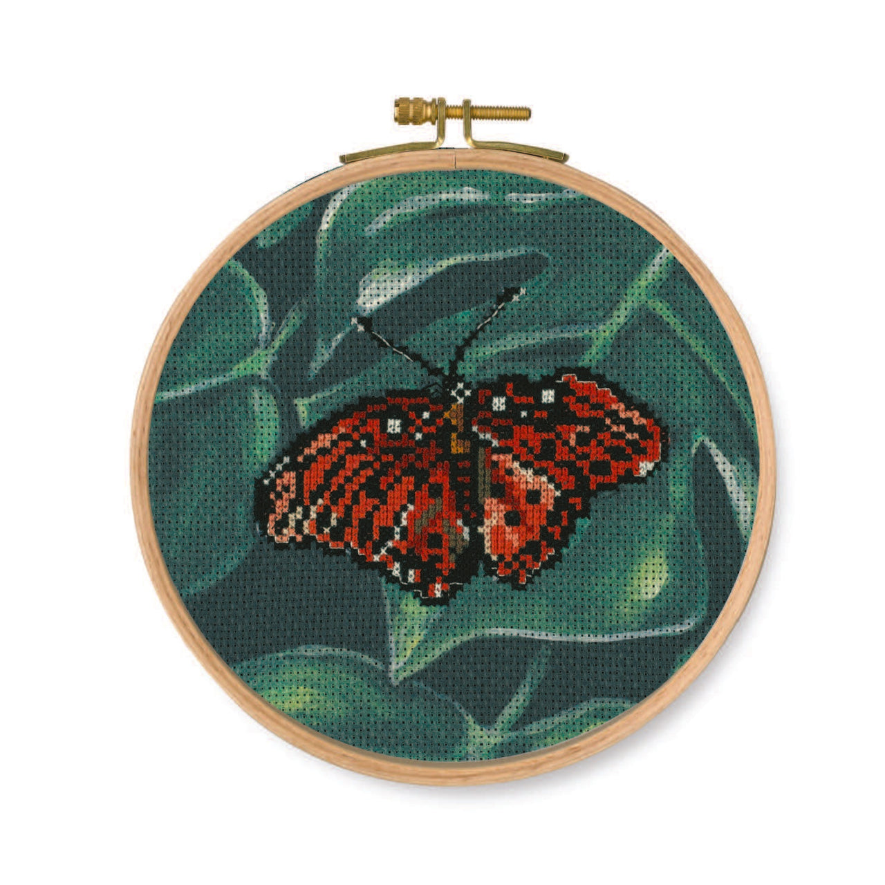 DMC Red Butterfly (printed fabric, 6" hoop) Cross Stitch Kit - 25cm x 25 cm