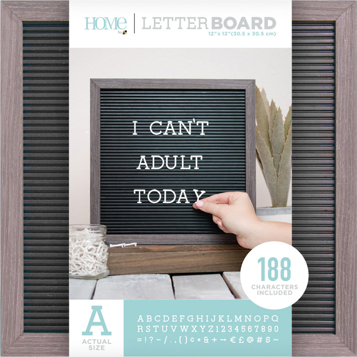 American Crafts DCWV Framed Letterboard 12"X12" - Gray Stained W/Black Insert