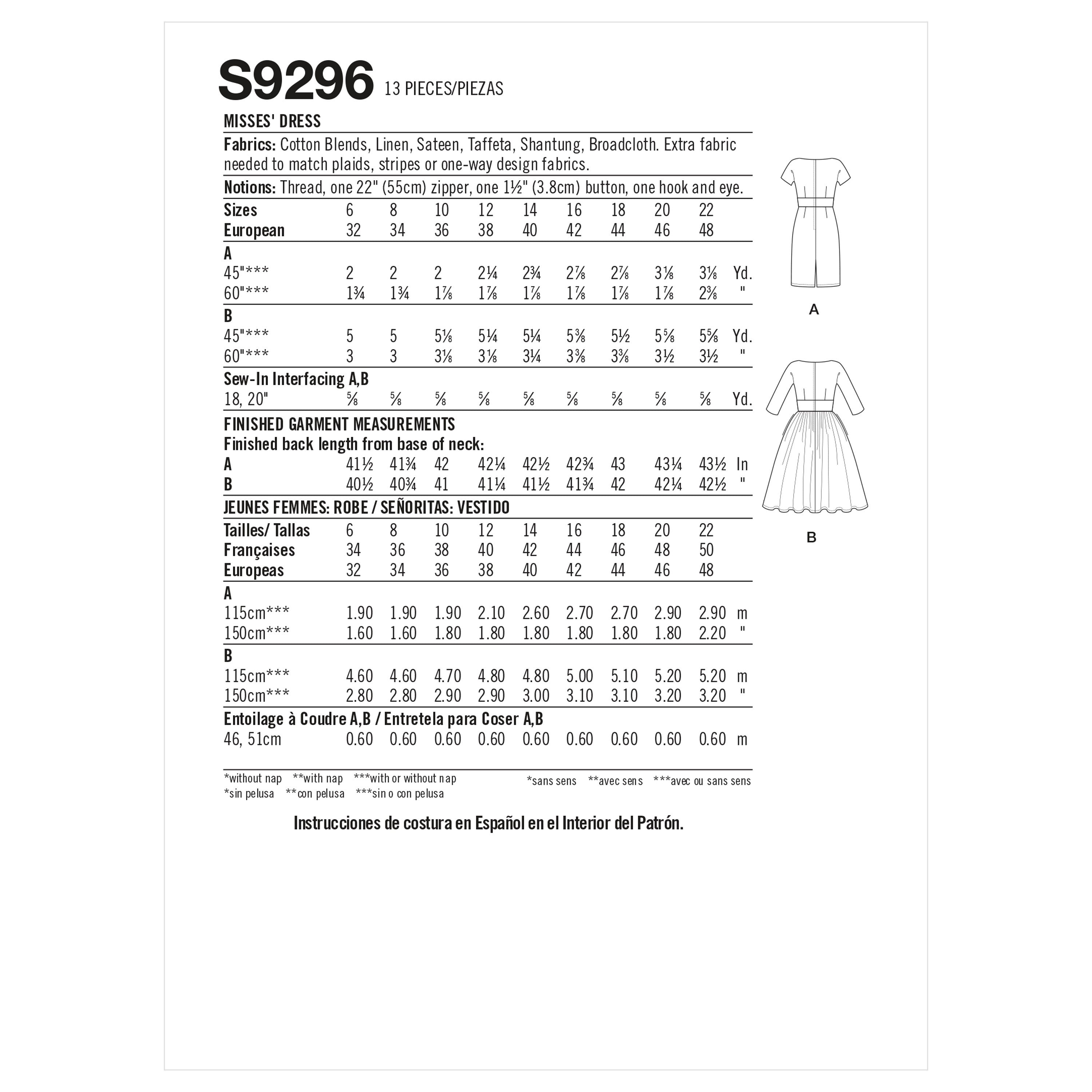 Simplicity Misses' Dress S9296 - Sewing Pattern