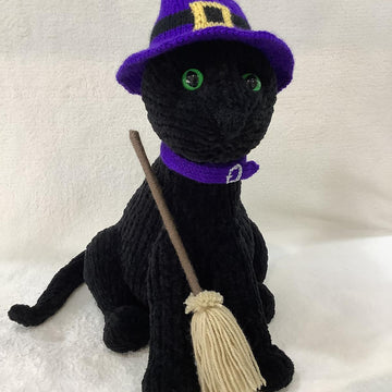 Halloween Black Cat and Broom