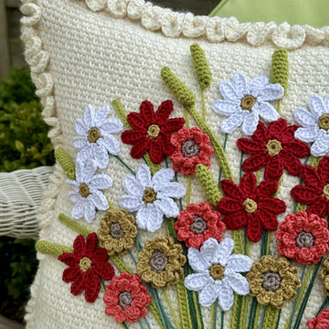 Handtied bouquet crochet cushion