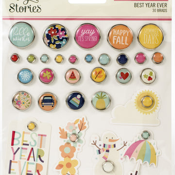 Simple Stories Best Year Ever Decorative Brads 30/Pkg - 619670
