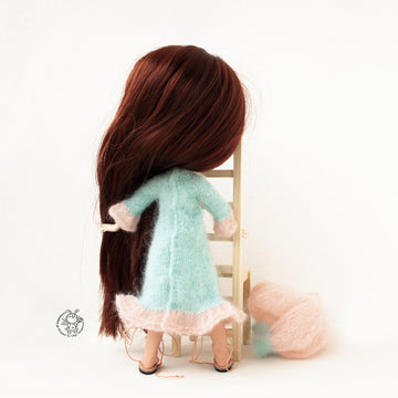 Mint and rose outfit for doll knitted flat