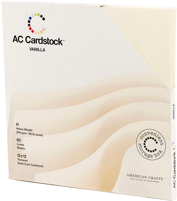American Crafts Textured Cardstock Pack 12"X12" 60/Pkg - Solid Vanilla