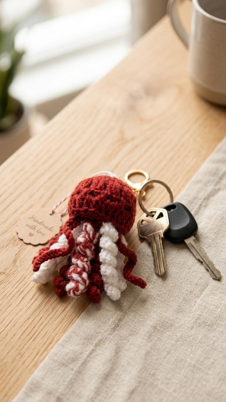 Crochet jellyfish keychain