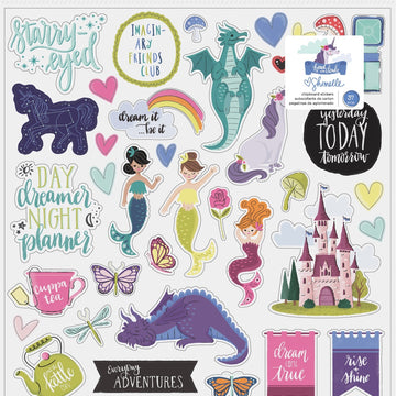 American Crafts Shimelle Head In The Clouds Chipboard Stickers 12"X12" 37/Pk - W/Glitter Accents