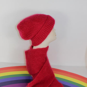 Mohair Rib Slouchy Beanie Hat & Scarf Set
