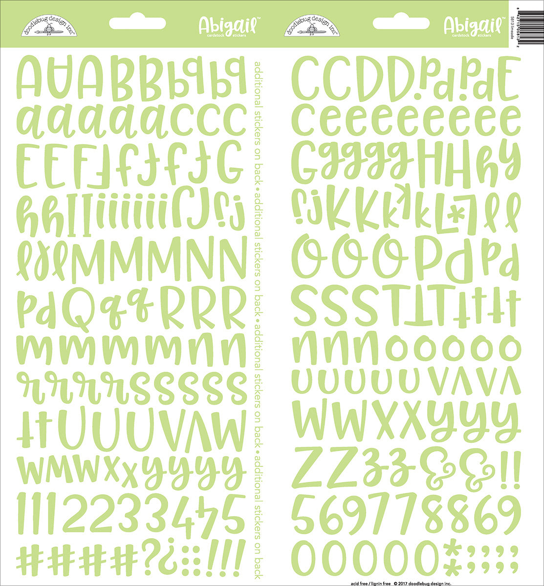 Doodlebug Abigail Font Alpha Cardstock Stickers 6"X13" 2/Pkg - Limeade