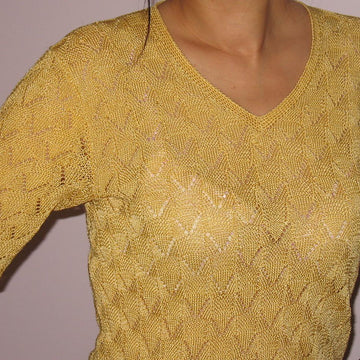 Elegant Mustard Lace V Neck Short Sleeve Top
