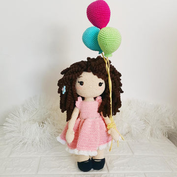 Curly Hair Doll in Pink Dress Amigurumi