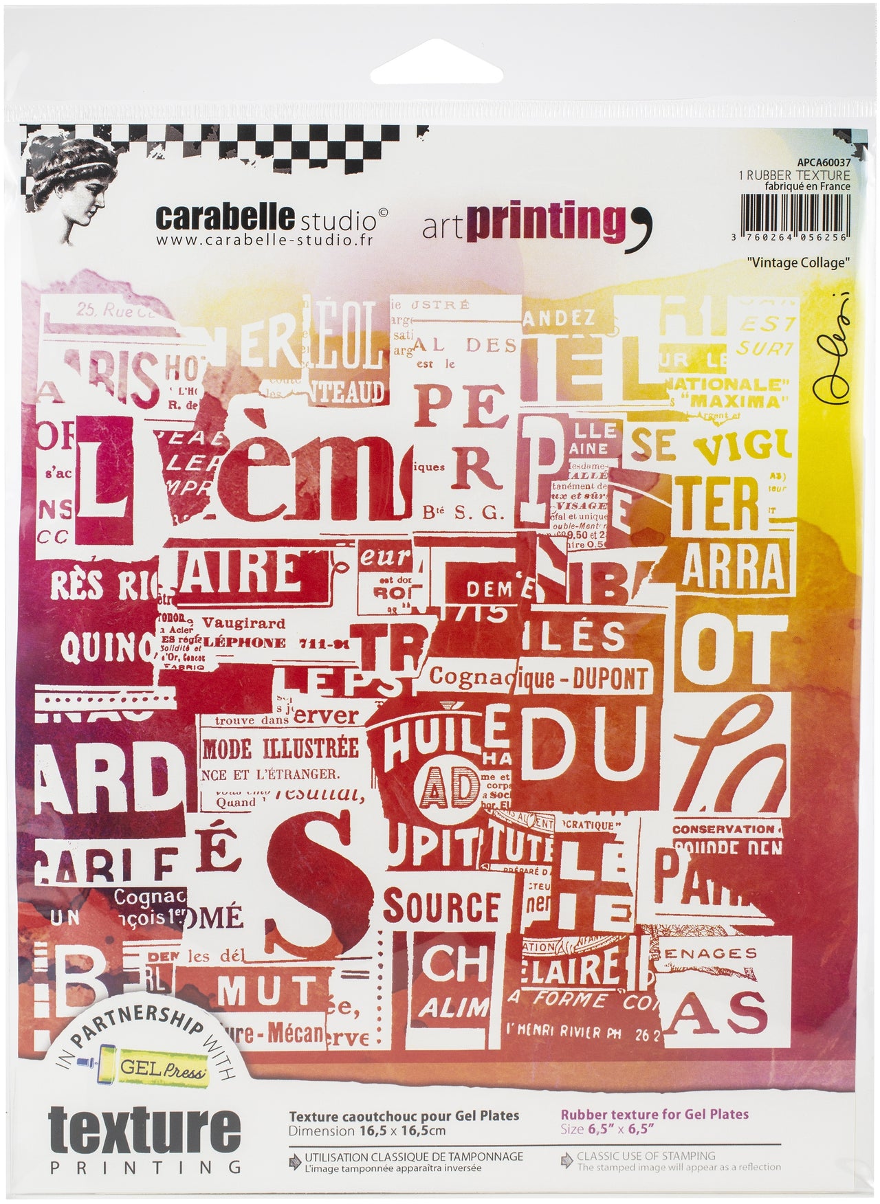 Carabelle Studio Art Printing Square Rubber Texture Plate - Vintage Collage