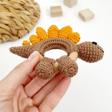 Crochet dinosaur baby rattle teether toy crochet pattern Stegosaurus