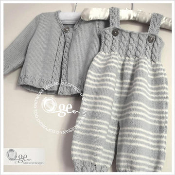 Baby Overalls with detailed cabled bodice and matching sweater - P037