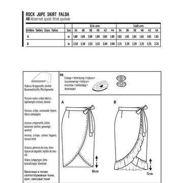 Burda Style Misses' Wrap Skirt with Waistband and Tie Bands B6200 - Paper Pattern, Size 8-18