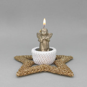 Star tealight holder in 2 versions - easy made from scraps of yarn