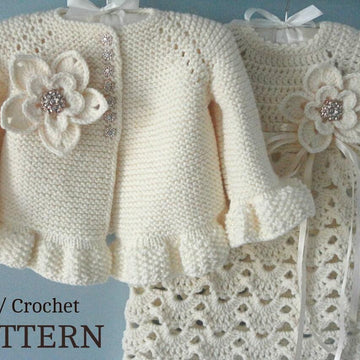 Knit Crochet PATTERN Newborn Baby Girl Clothes Jacket and Dress
