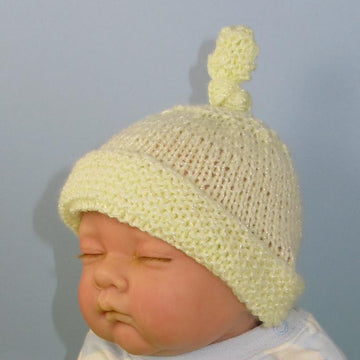 Baby Garter Stitch Cuff Topknot Beanie Hat