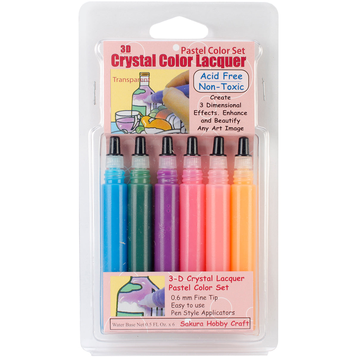 Sakura Hobby Craft 3D Crystal Lacquer Color Pens 6/Pkg - Pastel .5oz