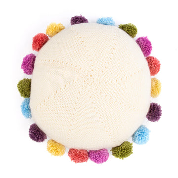 Round Shabby chic floral cushion with pom poms