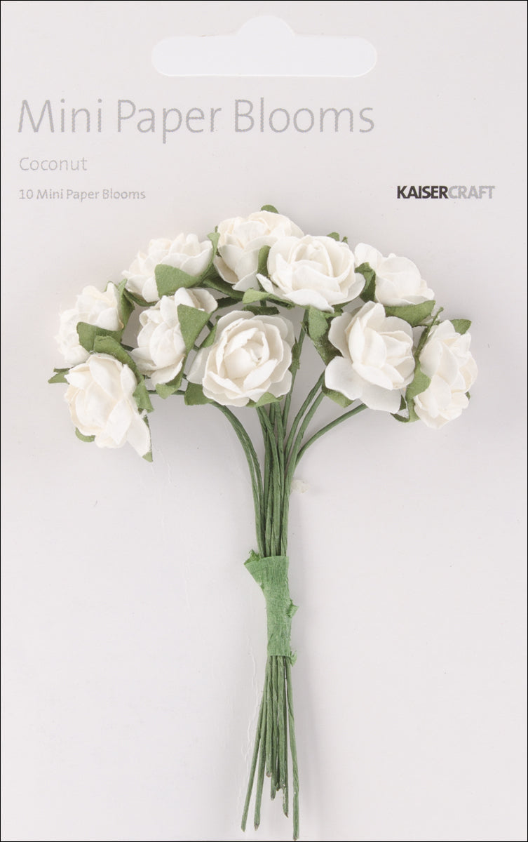 Kaisercraft Mini Paper Blooms Flowers W/Wire Stem 10/Pkg - Coconut, .5"