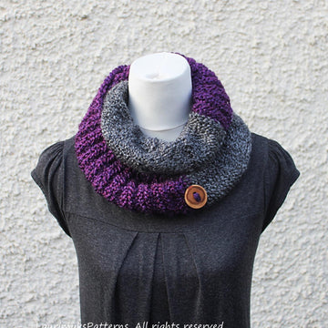 Purple and grey infinity scarf
