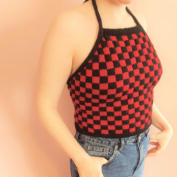 Harmon Halter Checkerboard Crop Top