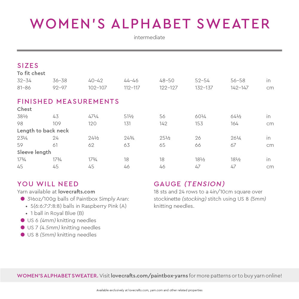 Women's Alphabet Sweater - Free Jumper Knitting Pattern for Women in Paintbox Yarns  Simply Aran