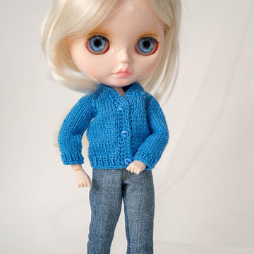 Knitted red cardigan for doll