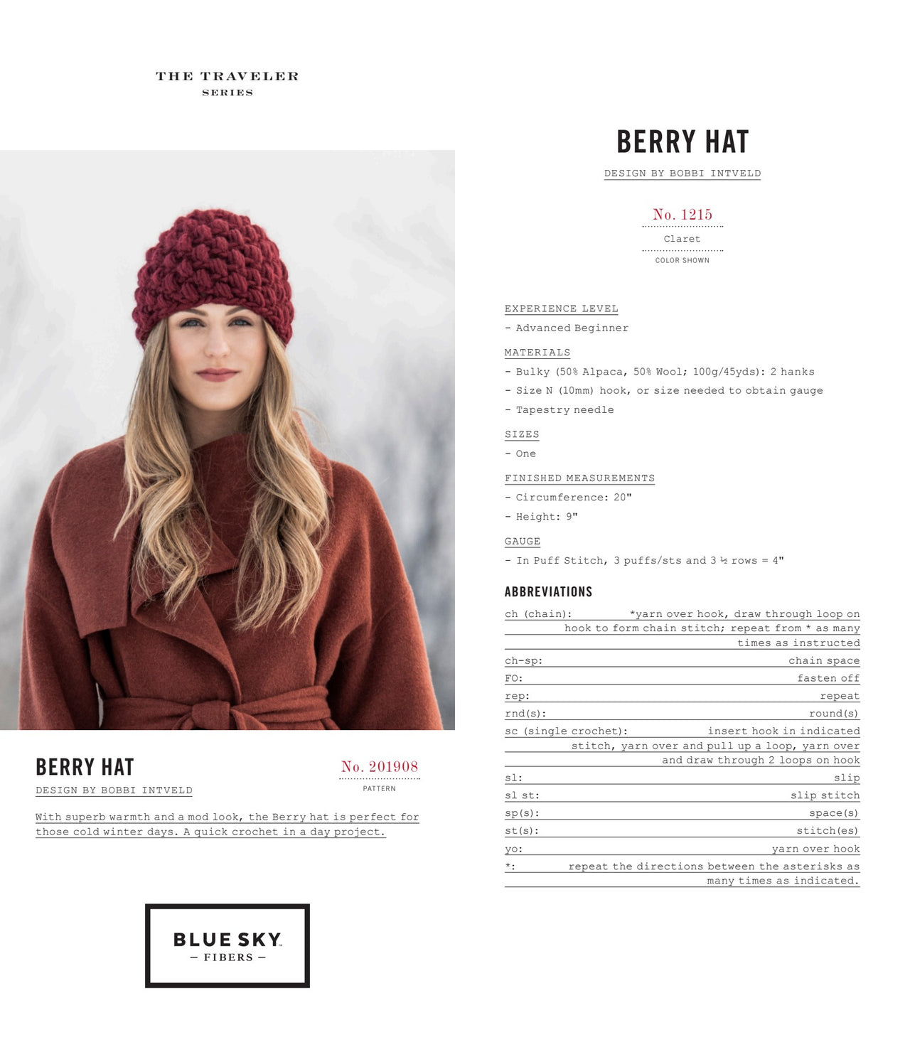 Blue Sky Fibers Berry Hat PDF
