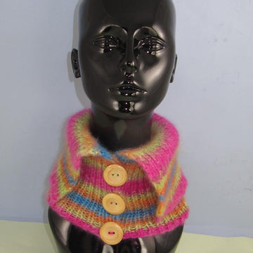 Angel Print Mohair All Rib Button Collar Cowl